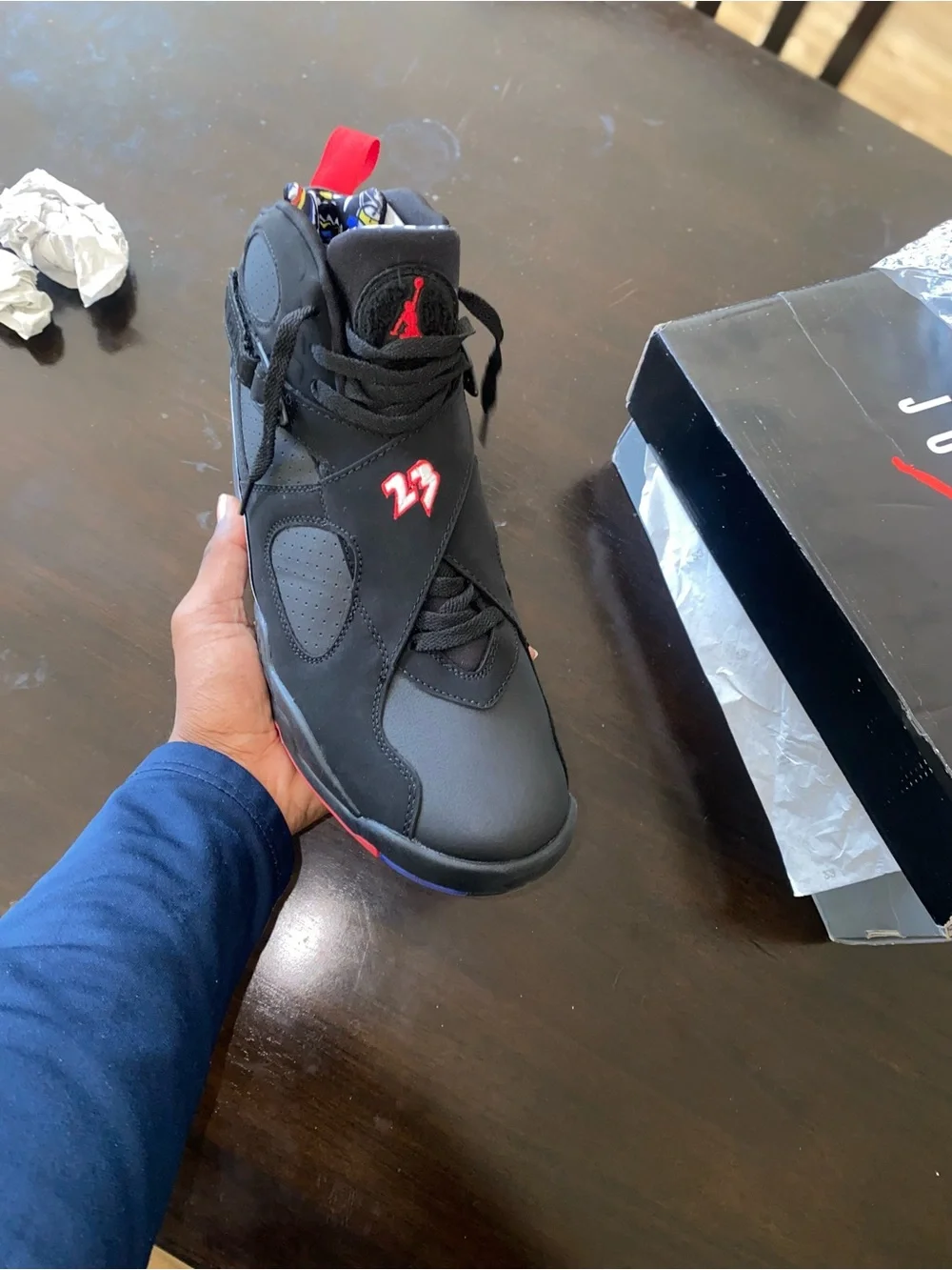 Jordan Men's Black Sneakers with Red and White Accents